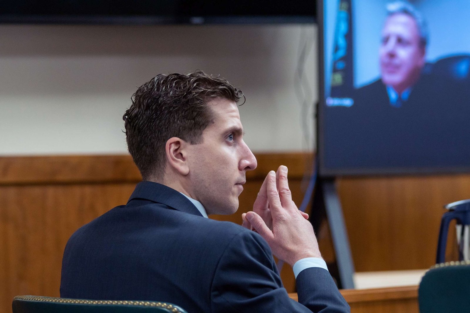PHOTO: Bryan Kohberger listens to arguments during a hearing to overturn his grand jury indictment on Oct. 26, 2023 in Moscow, Idaho.